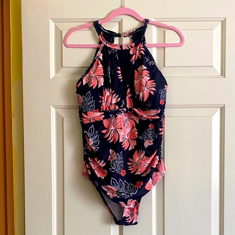 NWT TEMPT ME Floral Halter One-Piece Swimsuit, Size L
